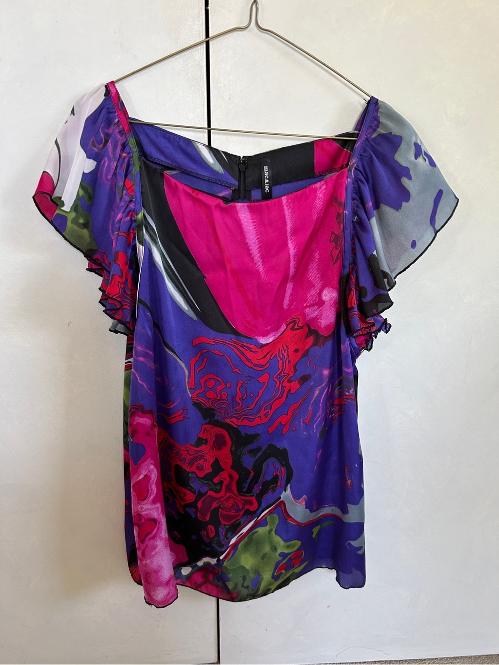 mac & jac Abstract Flutter-Sleeve Blouse - Purple & Pink